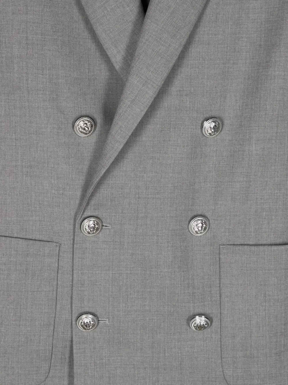 Shop Balmain Double-breasted Blazer In Grey