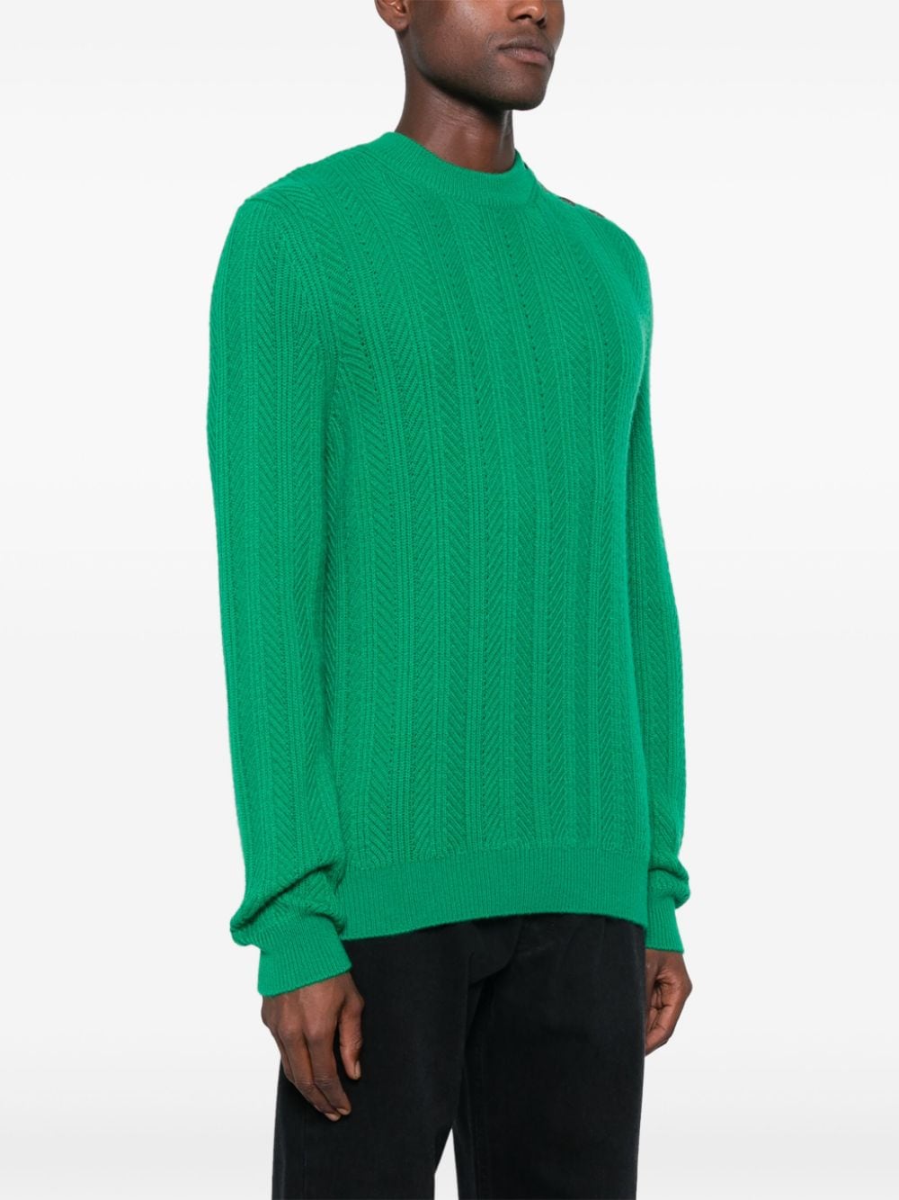 Shop Eric Bompard Herringbone Round-neck Sweater In 绿色