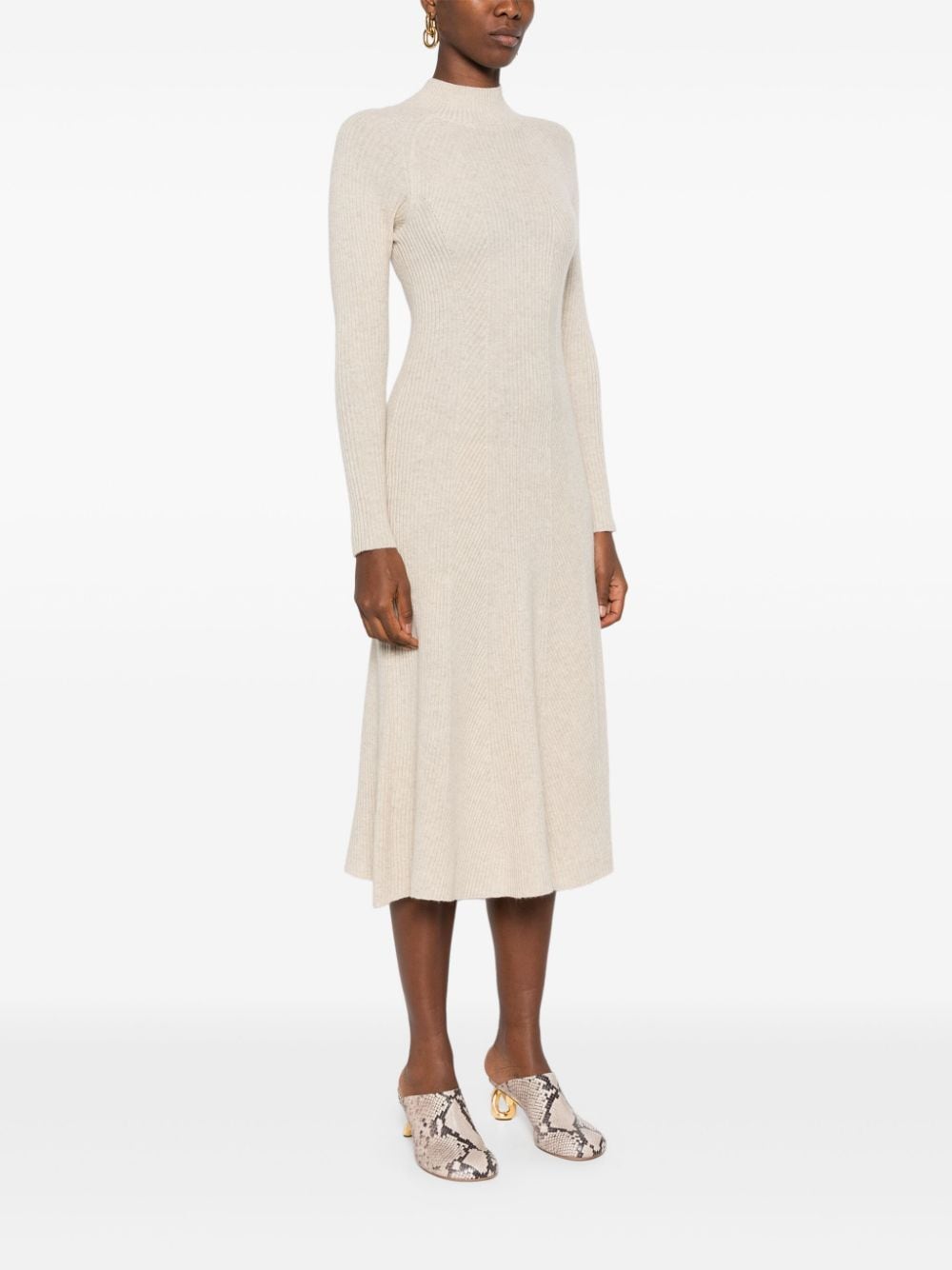 Shop Eric Bompard Ribbed Midi Dress In Nude