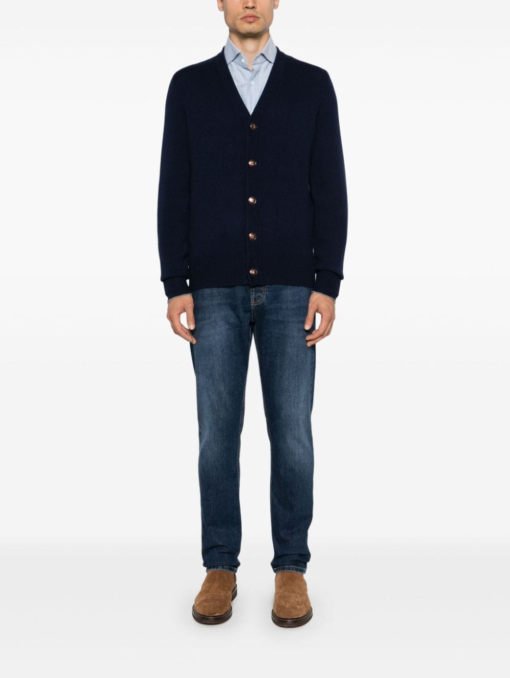 Shop Brunello Cucinelli Cashmere Cardigan In Blue