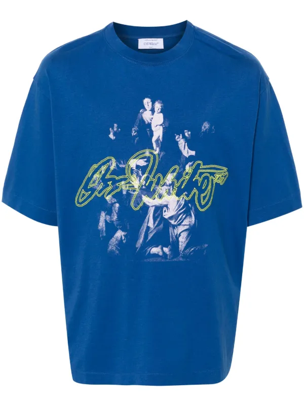 【関税込み】Off-White ブルー Script Mary Skate Tシャツ Blue Script Mary Skate T-shirt by Off-White on Sale