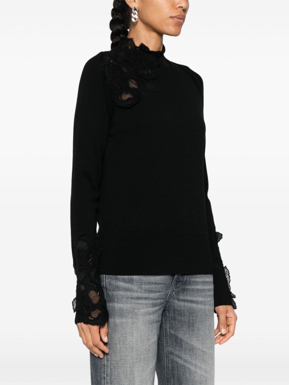 Shop Ermanno Scervino Floral Lace-appliqué Sweater In Black