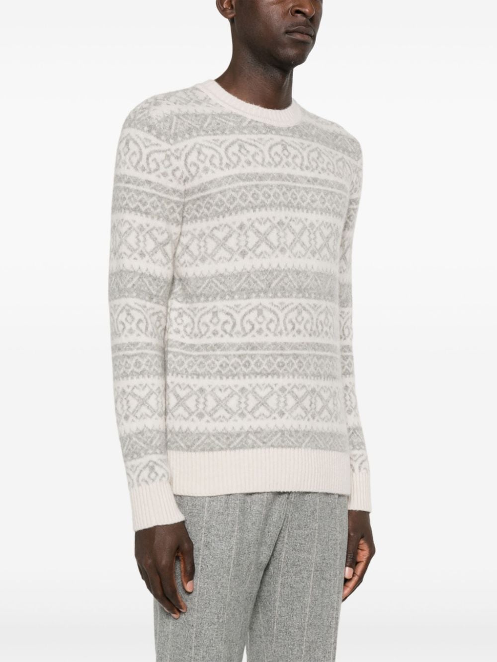 Shop Eleventy Fair Isle Intarsia Knit Sweater In Neutrals