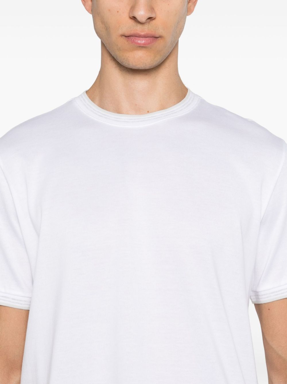 Shop Eleventy Striped-border T-shirt In White