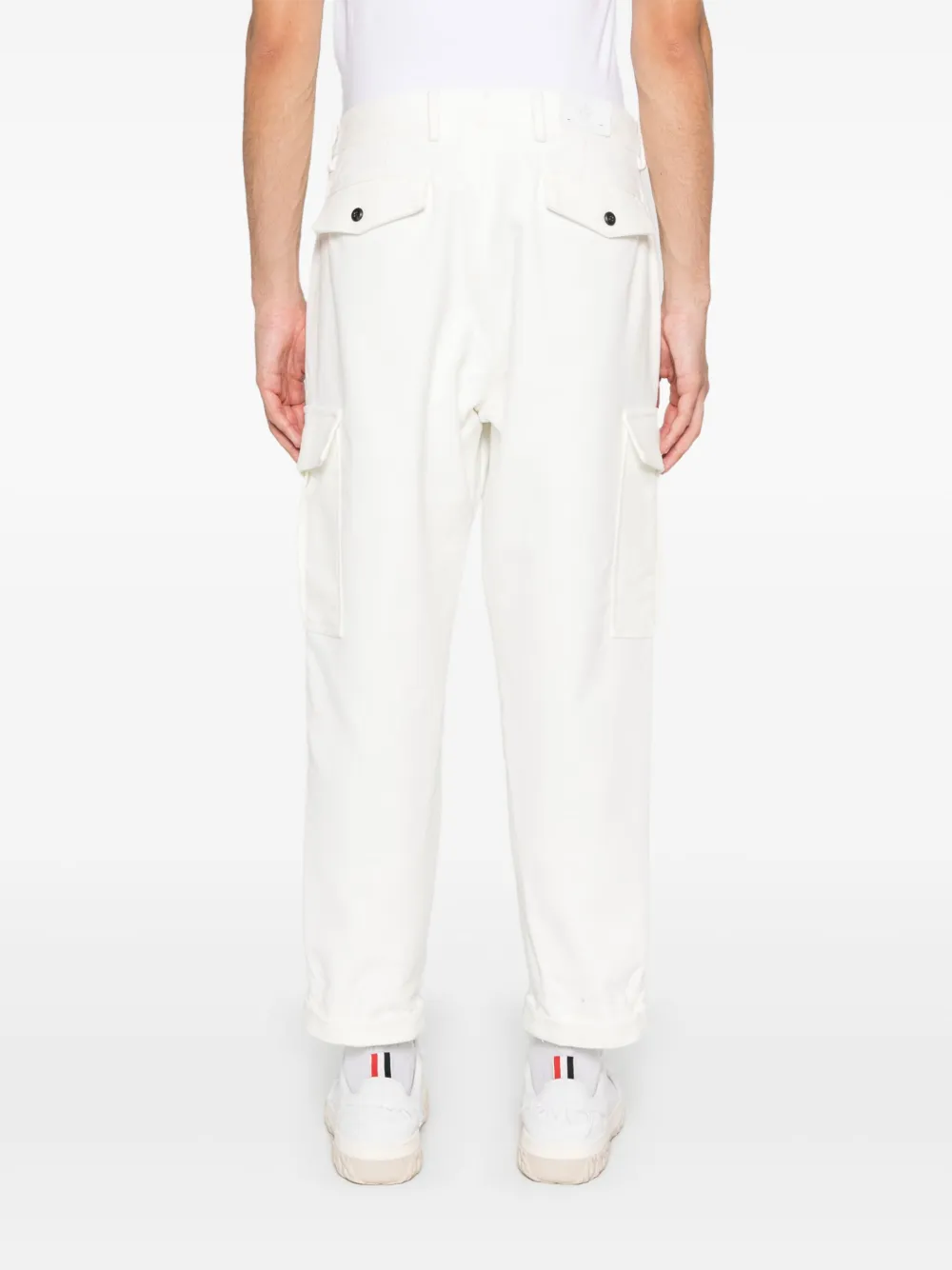 Shop Eleventy Tapered Cargo Trousers In White