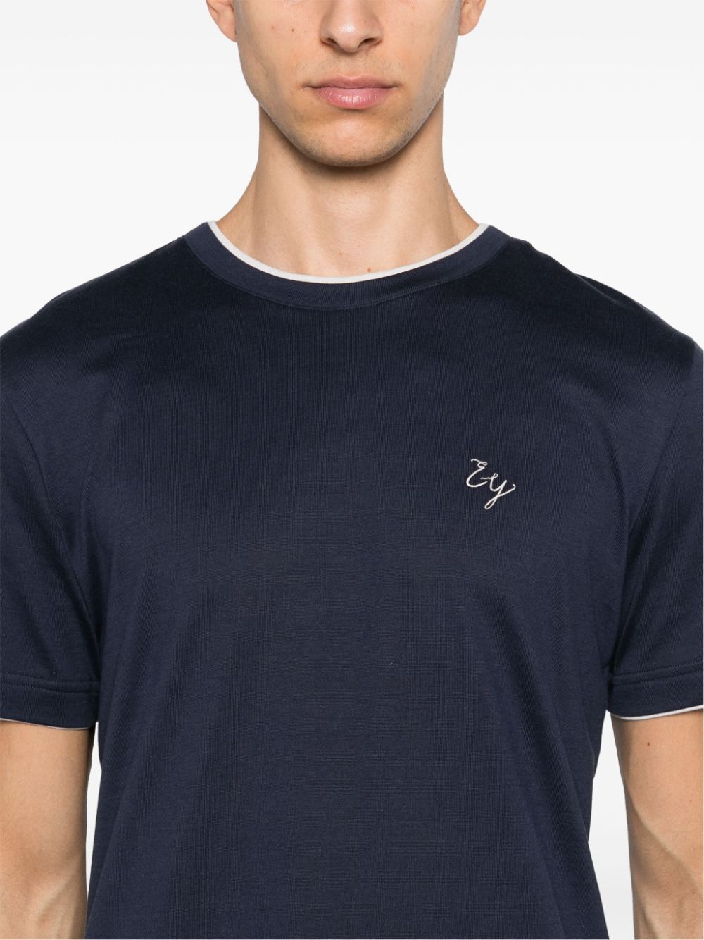 Shop Eleventy Logo-embroidered T-shirt In Blue