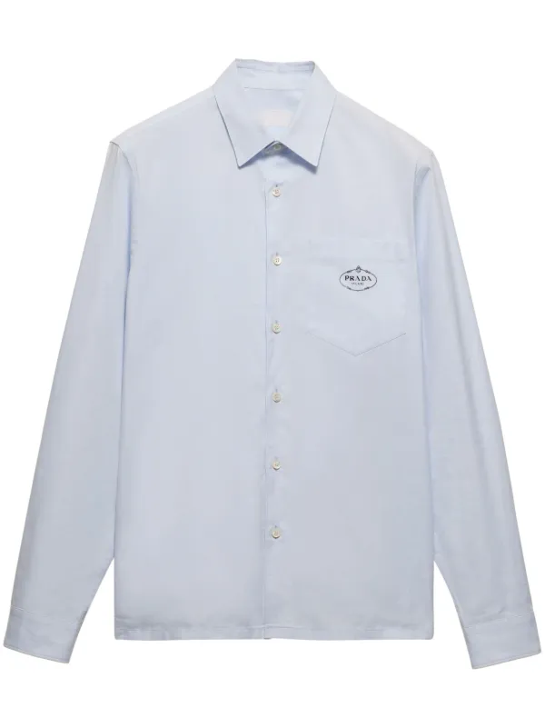 Prada Chemise En Coton Bleu FARFETCH FR