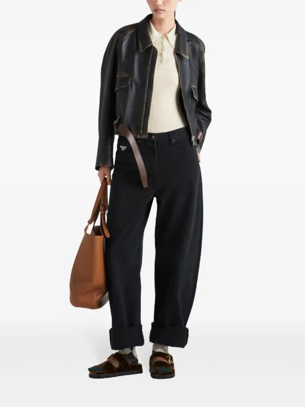 Prada wide-leg Selvedge Jeans | Black | FARFETCH