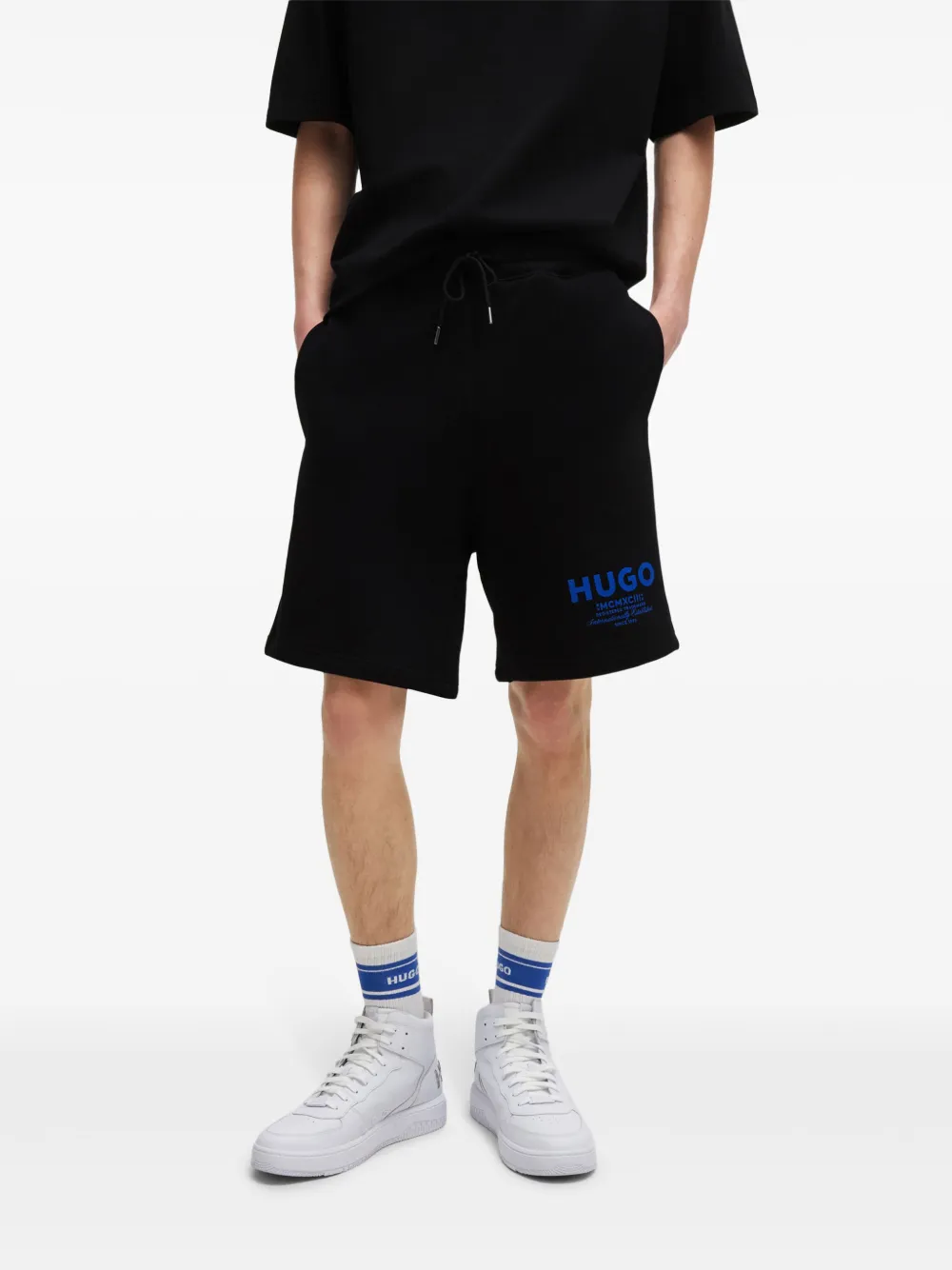 HUGO Trainingsshorts met logoprint Zwart