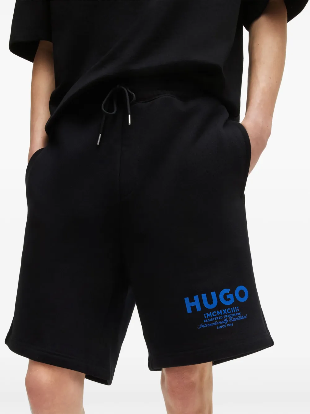 HUGO Trainingsshorts met logoprint Zwart