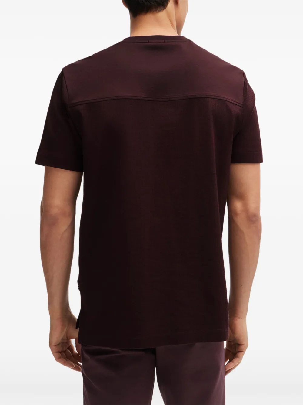 Hugo Boss Cotton-ripstop Regular-fit T-shirt With Plain Trims In Burgundy