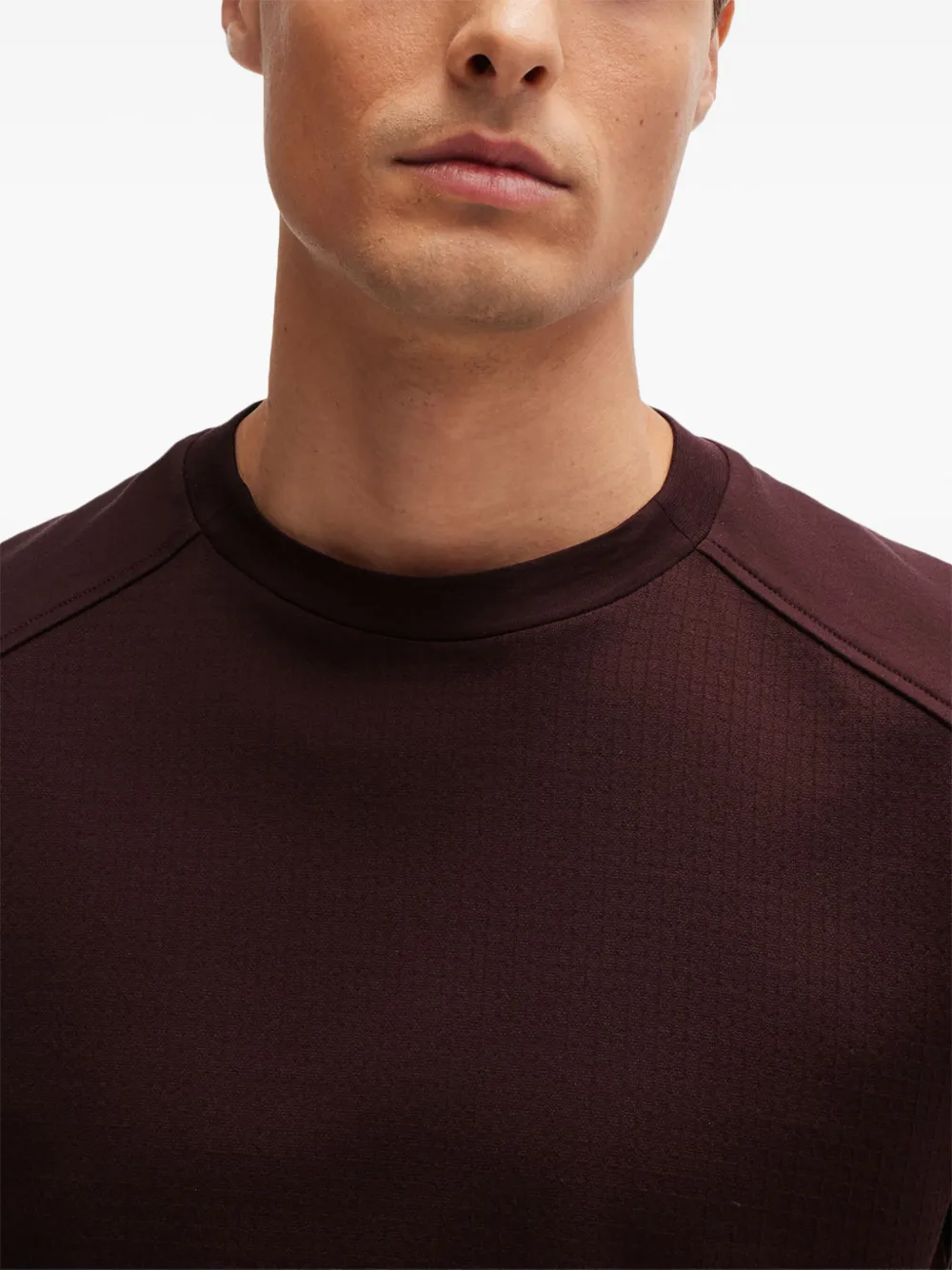 Hugo Boss Cotton-ripstop Regular-fit T-shirt With Plain Trims In Burgundy