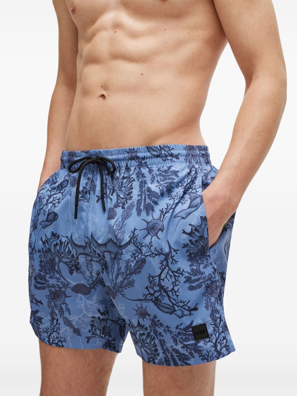 Shop Hugo Boss Floral-print Swim Shorts In Blue