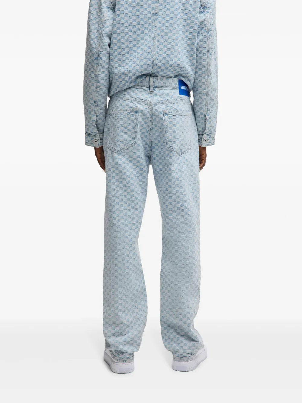 HUGO Geruite straight jeans Blauw