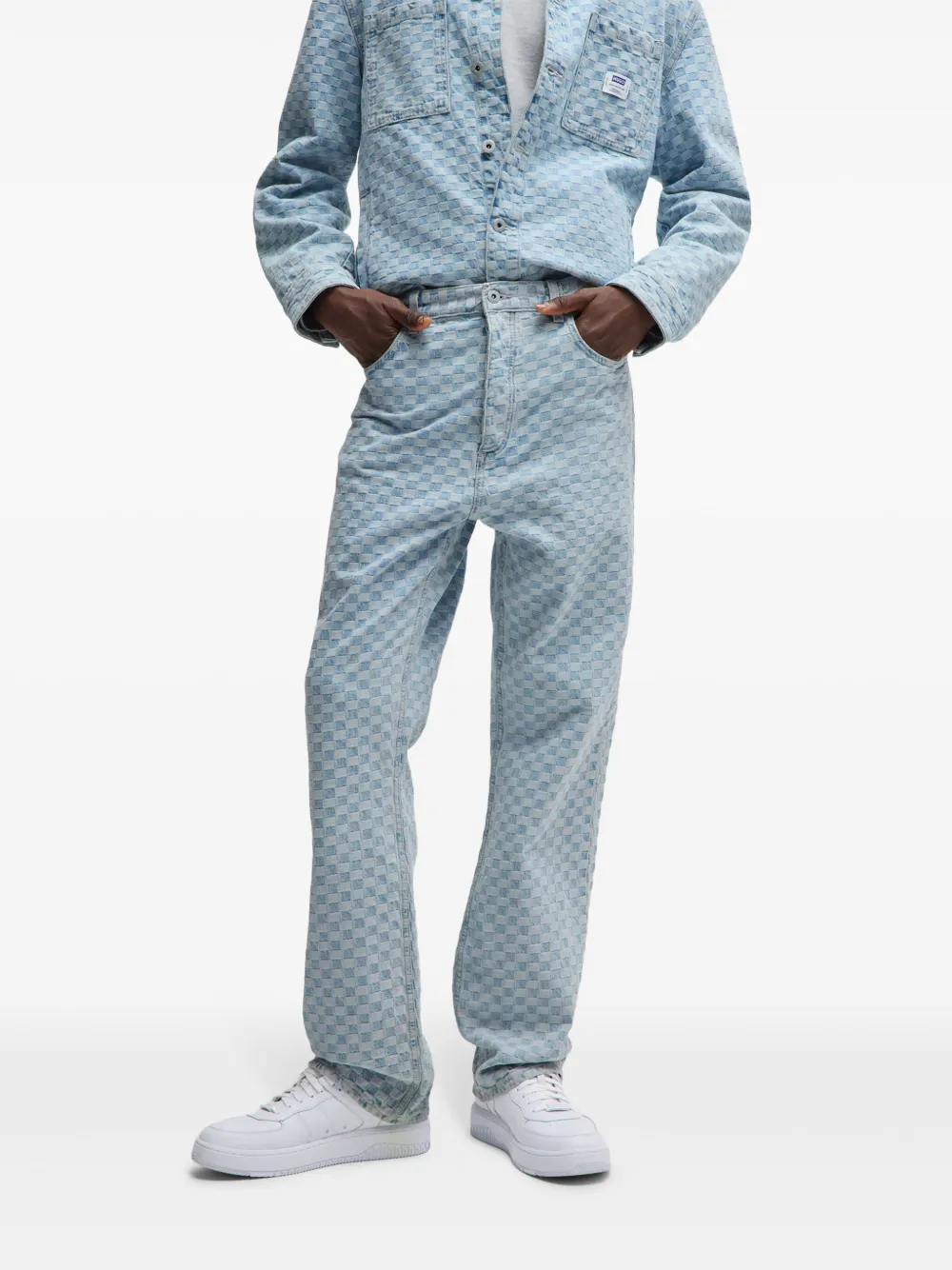 HUGO Geruite straight jeans - Blauw
