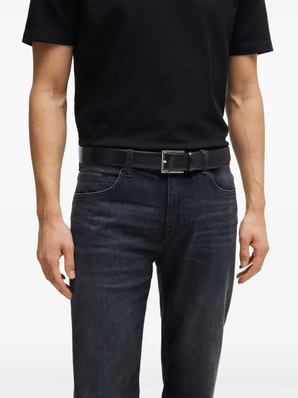 BOSS Dressletic leren riem Zwart