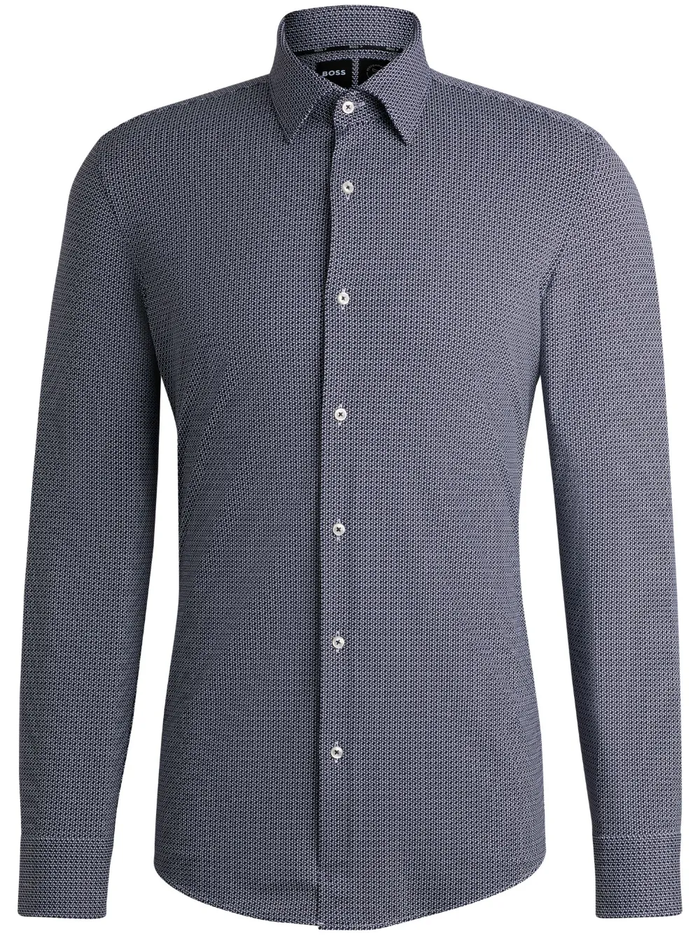 Hugo Boss Slim-fit Shirt In Geometric-print Performance-stretch Material In Blue