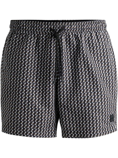 BOSS geometric-print swim shorts