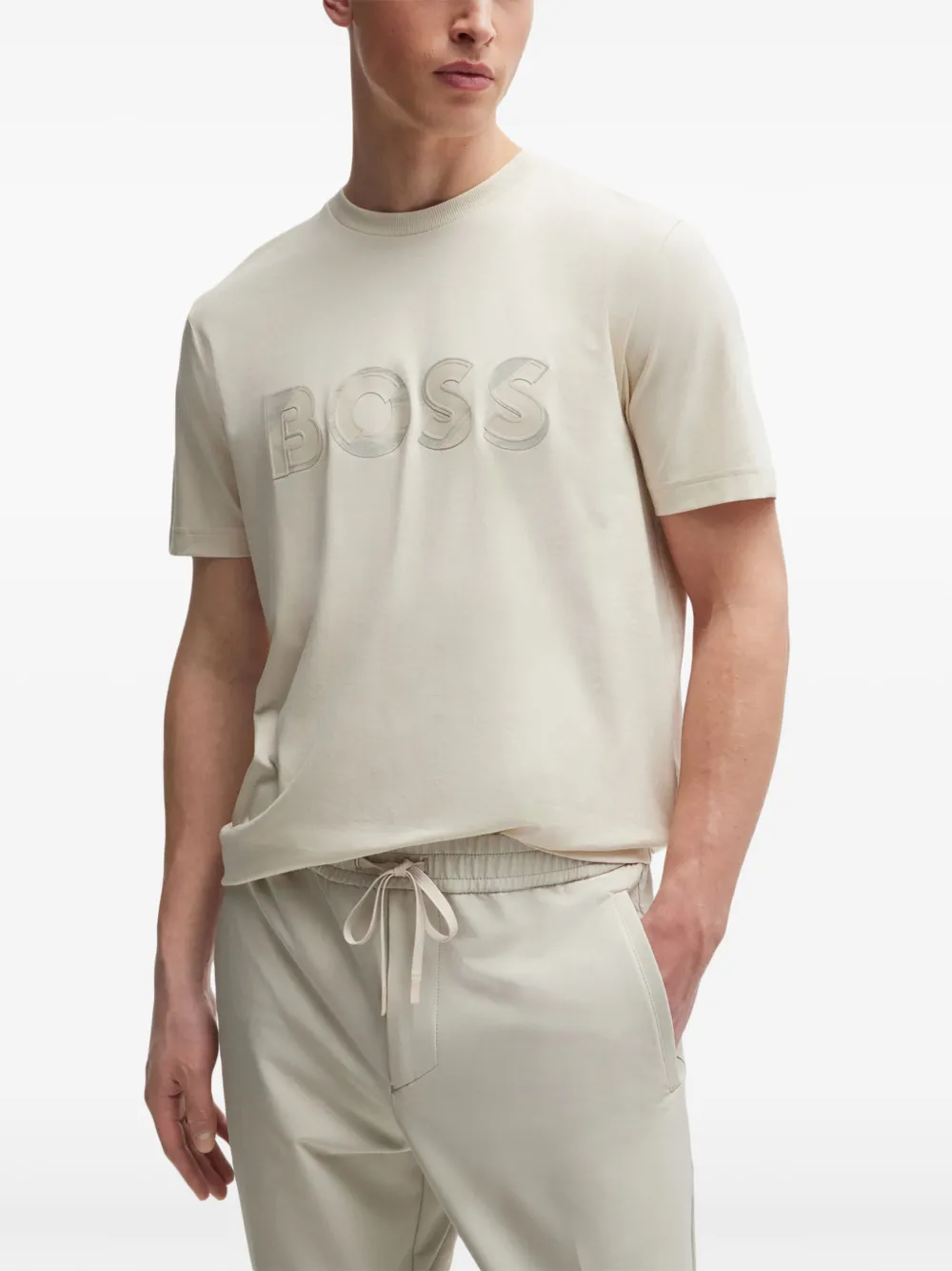 BOSS T-shirt met logo-applicatie Beige