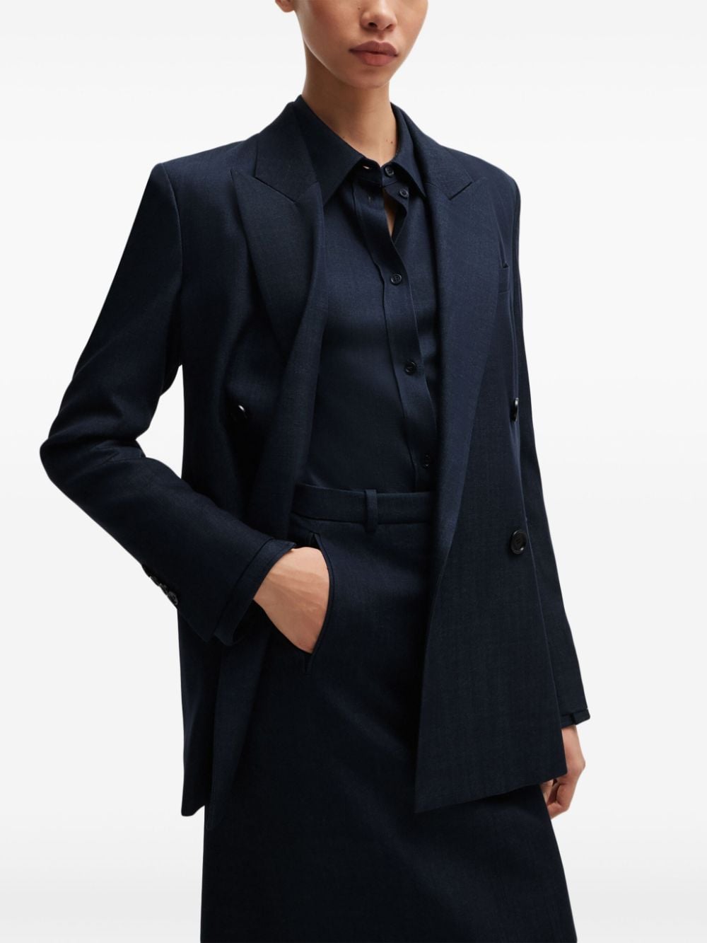 Shop Hugo Boss Double-breasted Blazer In Blue