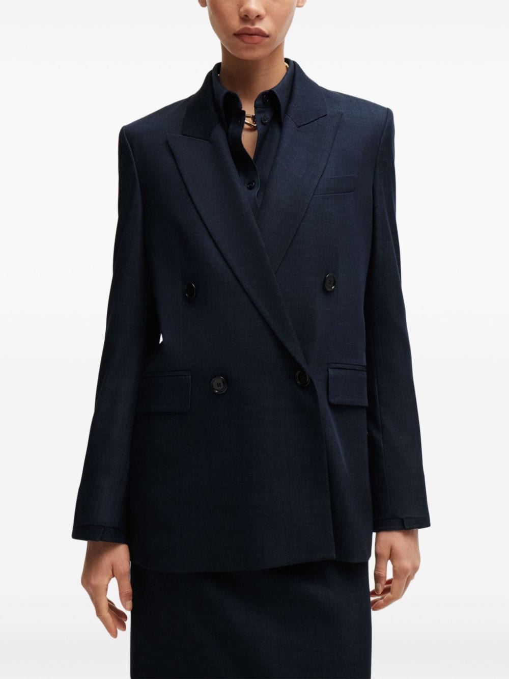 Shop Hugo Boss Double-breasted Blazer In Blue