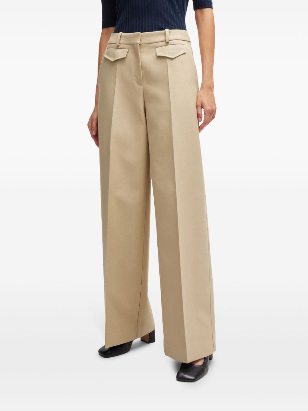 Shop Hugo Boss Pressed-crease Palazzo Trousers In Neutrals