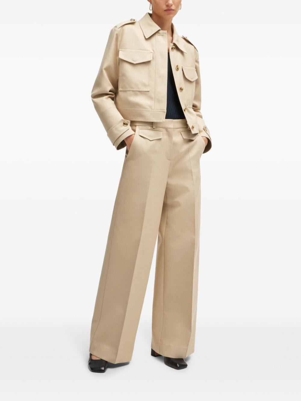 Shop Hugo Boss Pressed-crease Palazzo Trousers In Neutrals