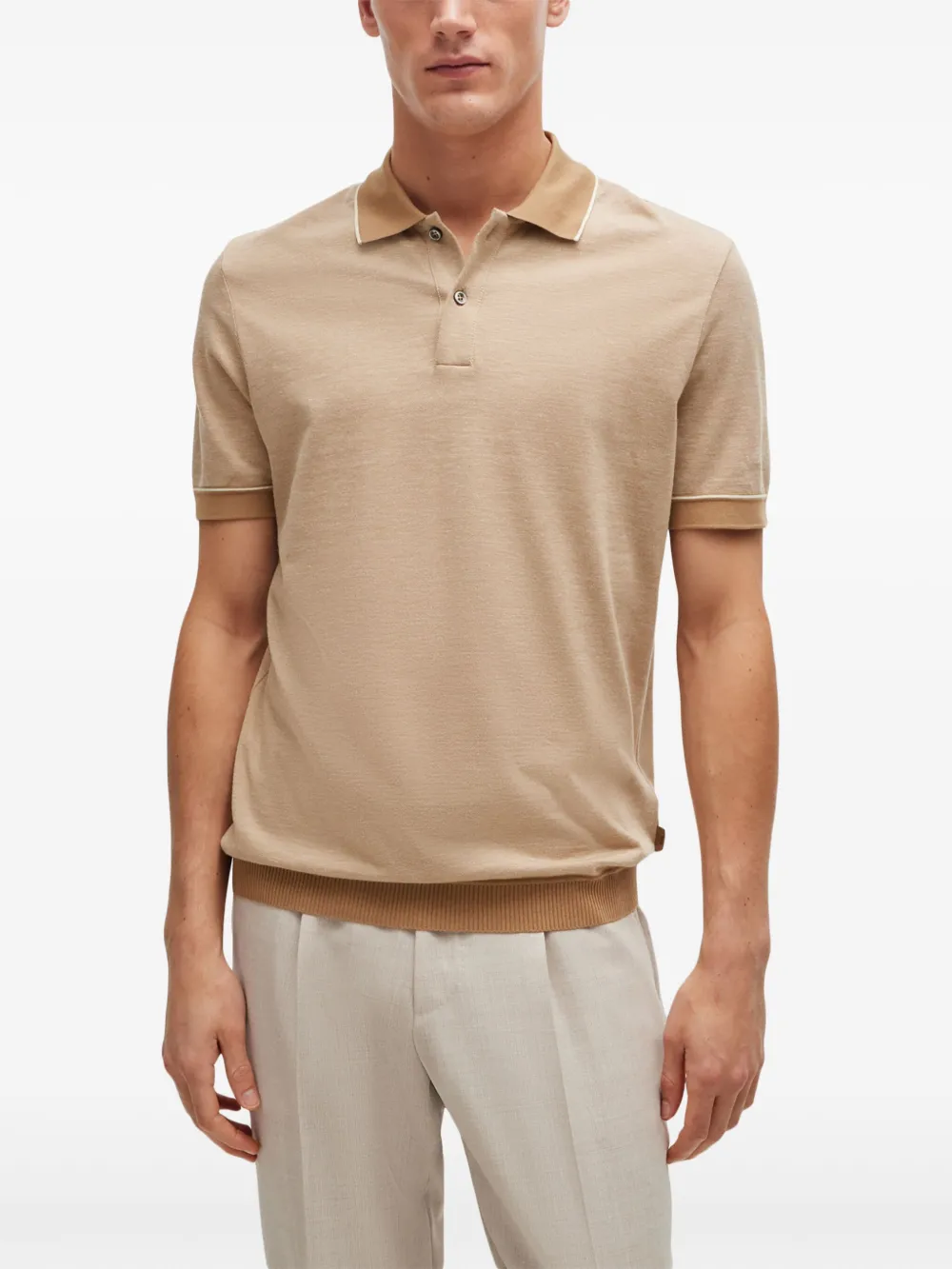 BOSS Poloshirt van gerecycled polyester Beige