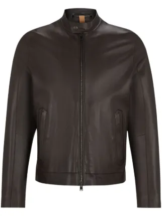 Mens boss leather jacket deals