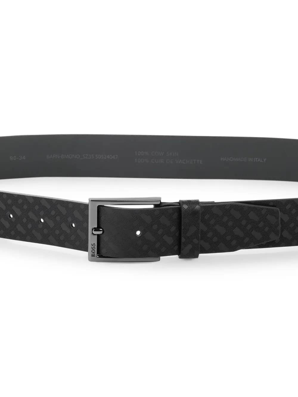 BOSS Leren riem met monogram-reliëf Zwart