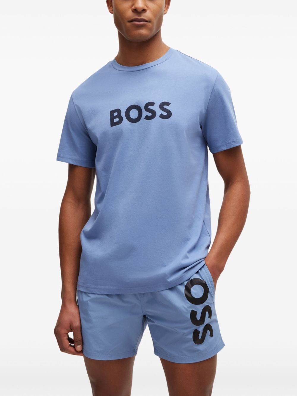 BOSS T-shirt met logoprint - Blauw