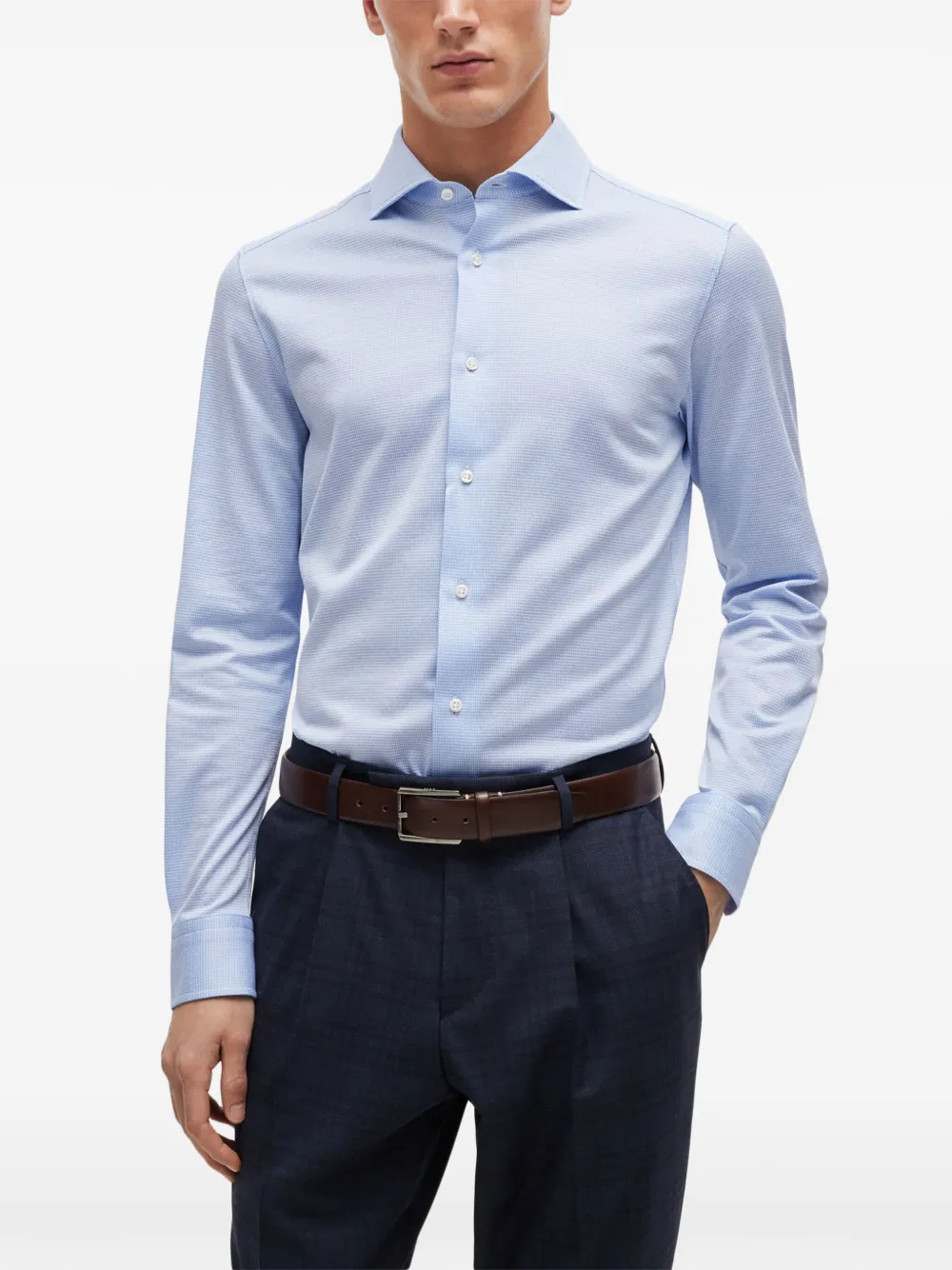 Hugo Boss Long-sleeve Cotton Shirt In Blue