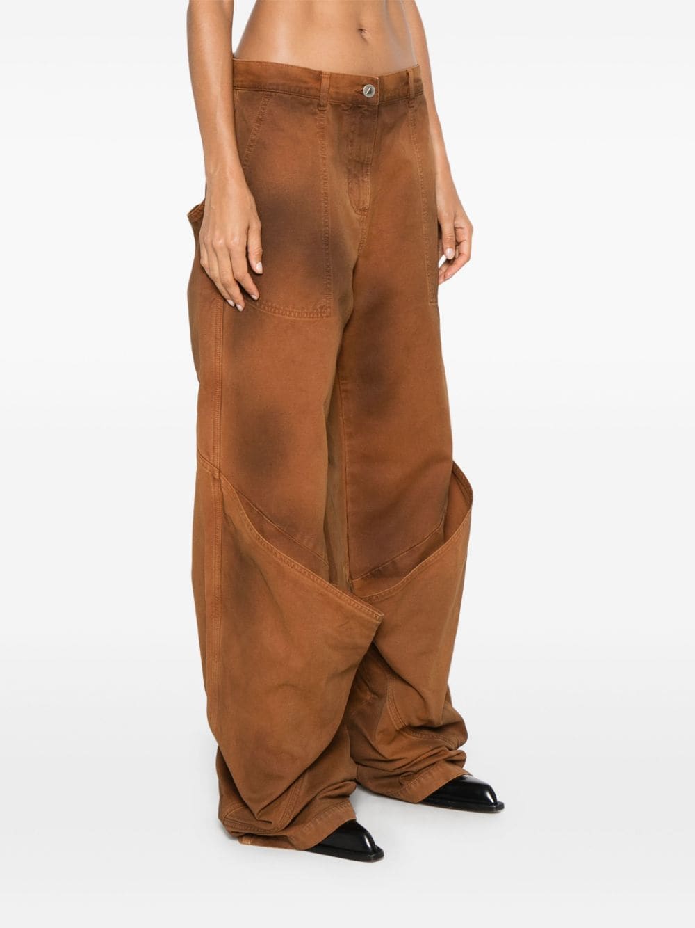 Shop Attico Cotton Trousers In Brown