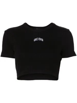 Tシャツ・カットソー GCDS Woman T-Shirt Black A2OW2301JD9 99 T-shirt in 100% cotton with glitter print logo - Black