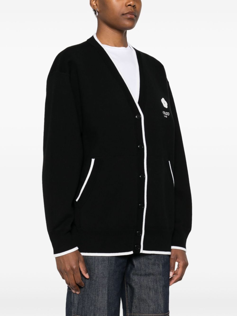 Shop Kenzo Logo-embroidered Cardigan In Black