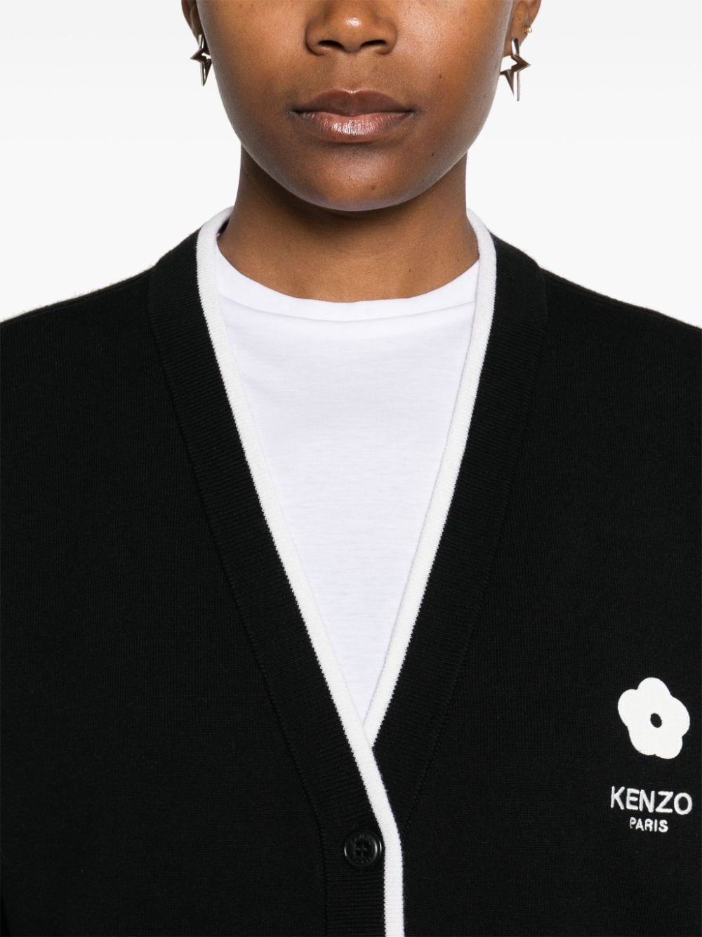 Shop Kenzo Logo-embroidered Cardigan In Black