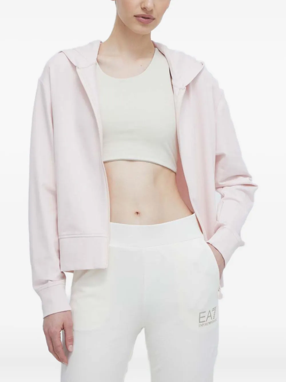 Ea7 Jersey Zip-up Hoodie In Pink