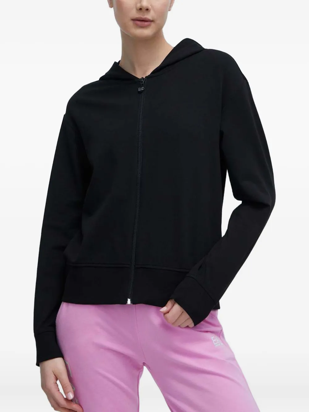 Ea7 Logo-print Zip-up Hoodie In Black