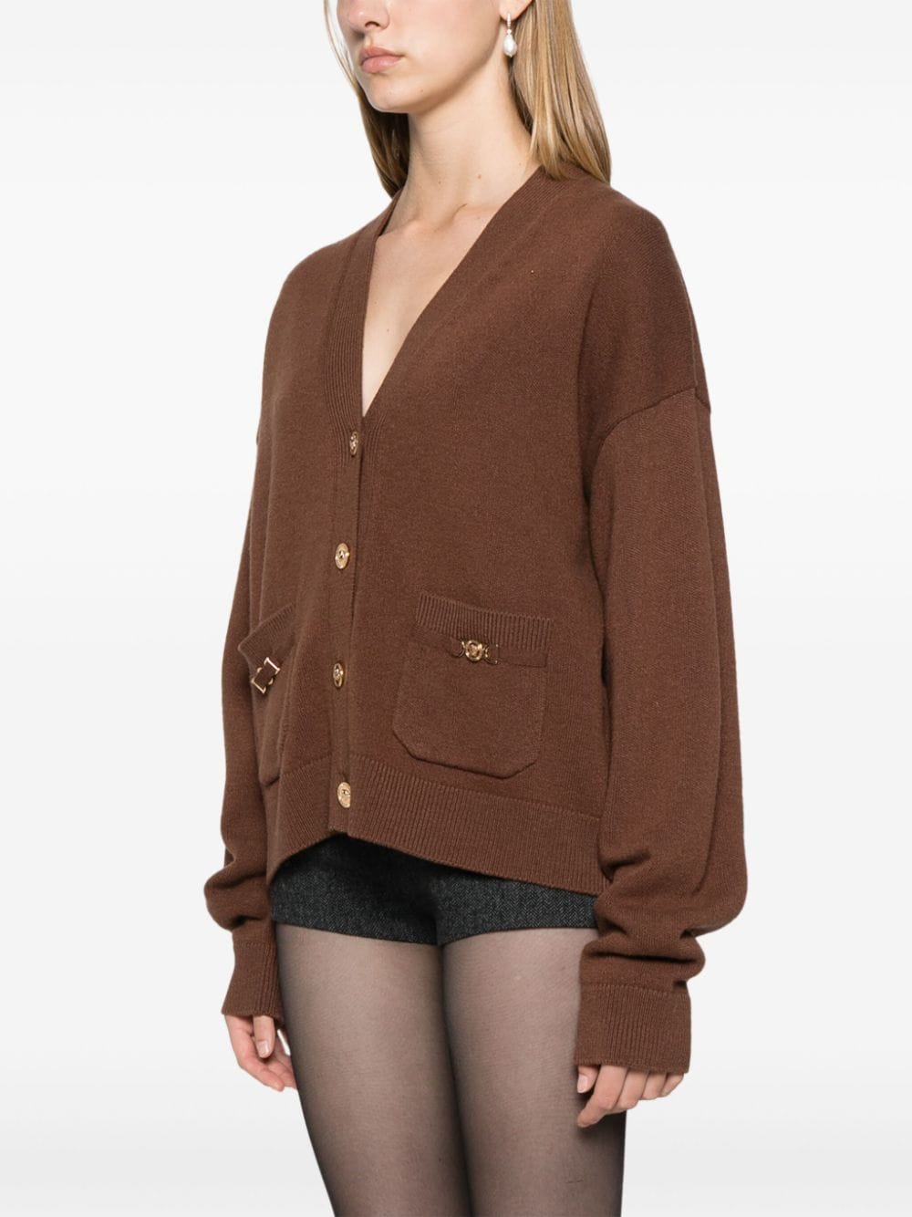 Shop Versace Medusa Head-buttons Cardigan In Brown