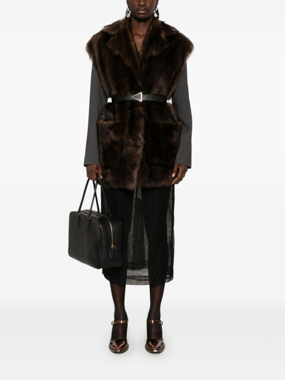 Shop Prada Fur Gilet In Braun