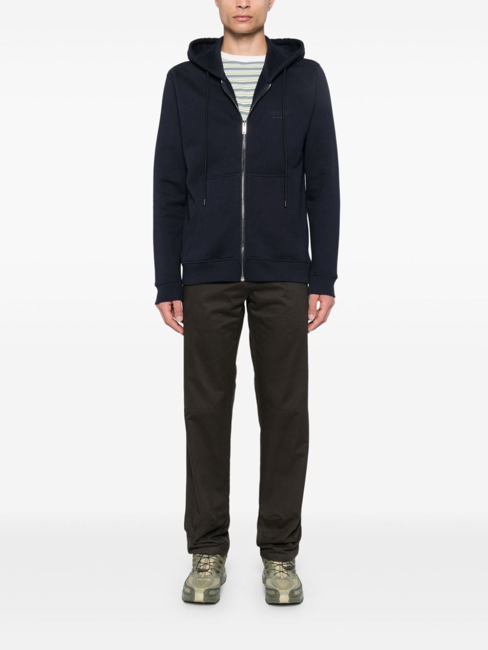 Shop Dondup Logo Print Zip-up Hoodie In Blau