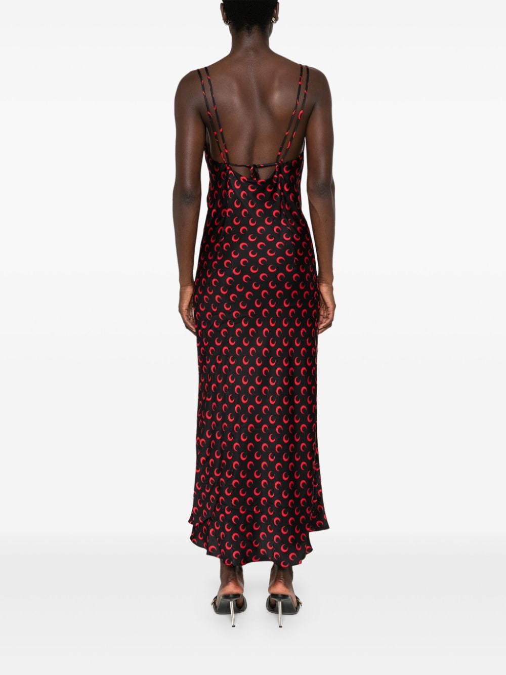 Shop Marine Serre Moon-printed Satin Maxi Dress In Black