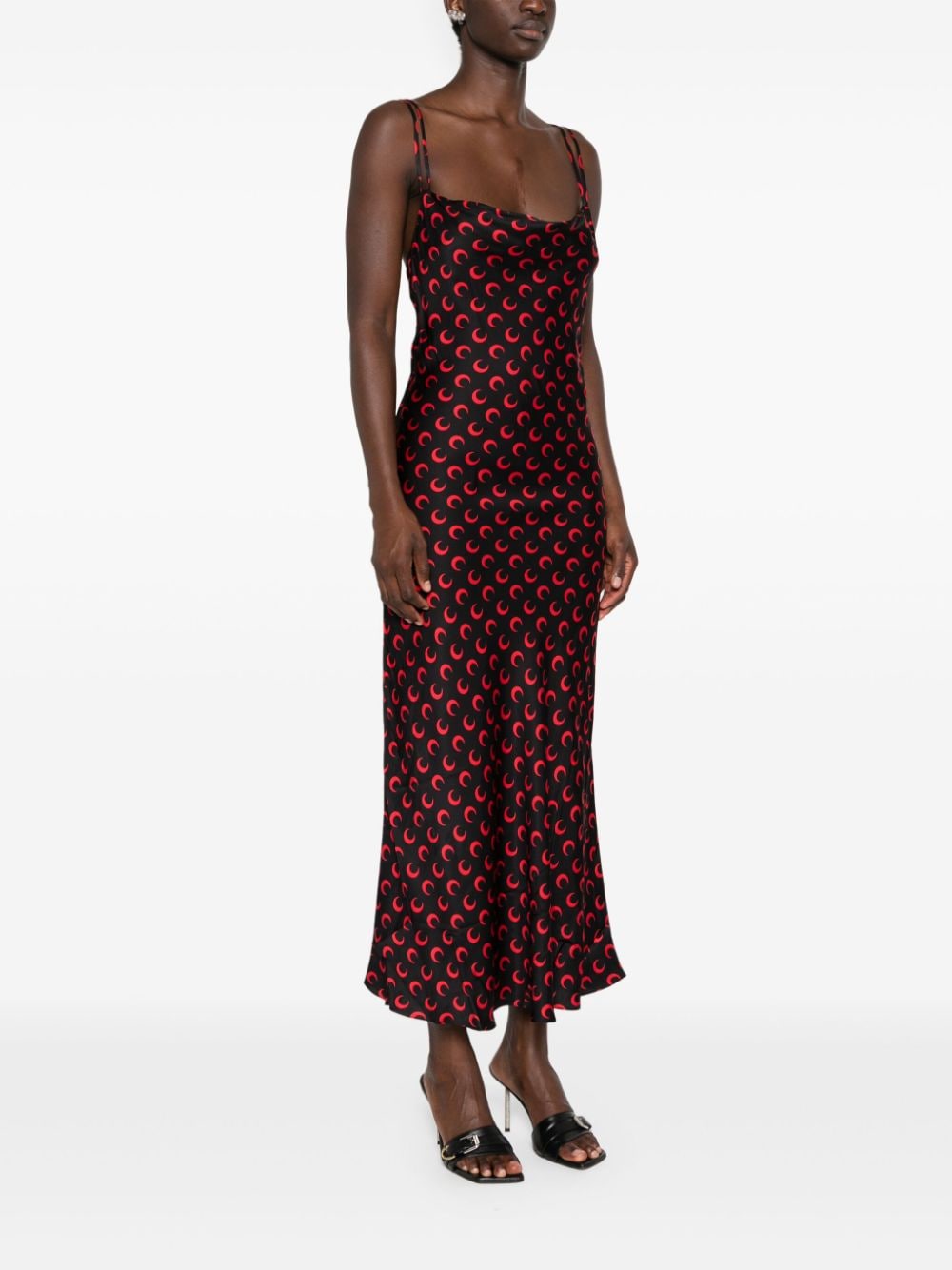 Shop Marine Serre Moon-printed Satin Maxi Dress In Black