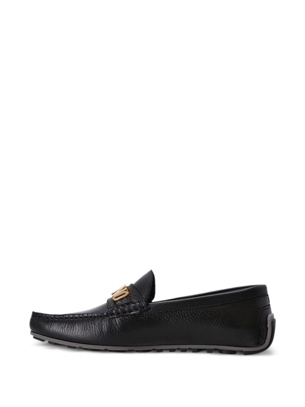 Shop Moschino Logo-plaque Leather Loafers In Schwarz