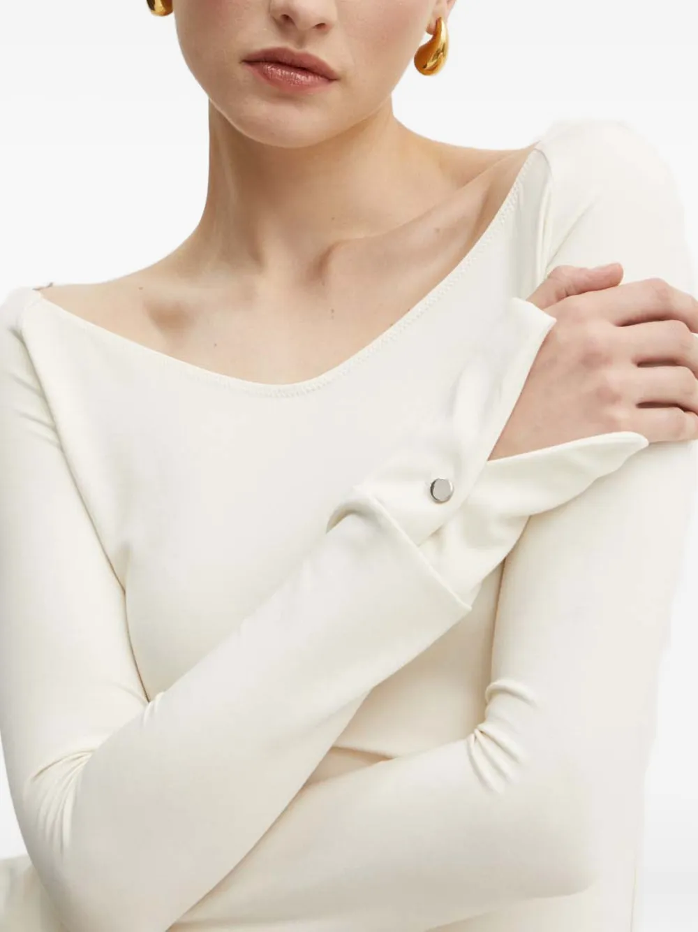 Hugo Boss Boat-neck Button-cuff Top In Blue