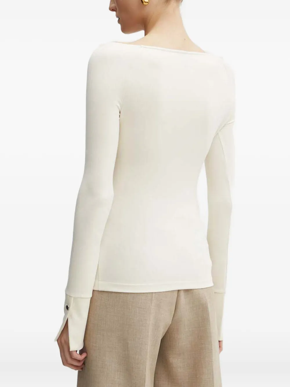 Hugo Boss Boat-neck Button-cuff Top In Blue