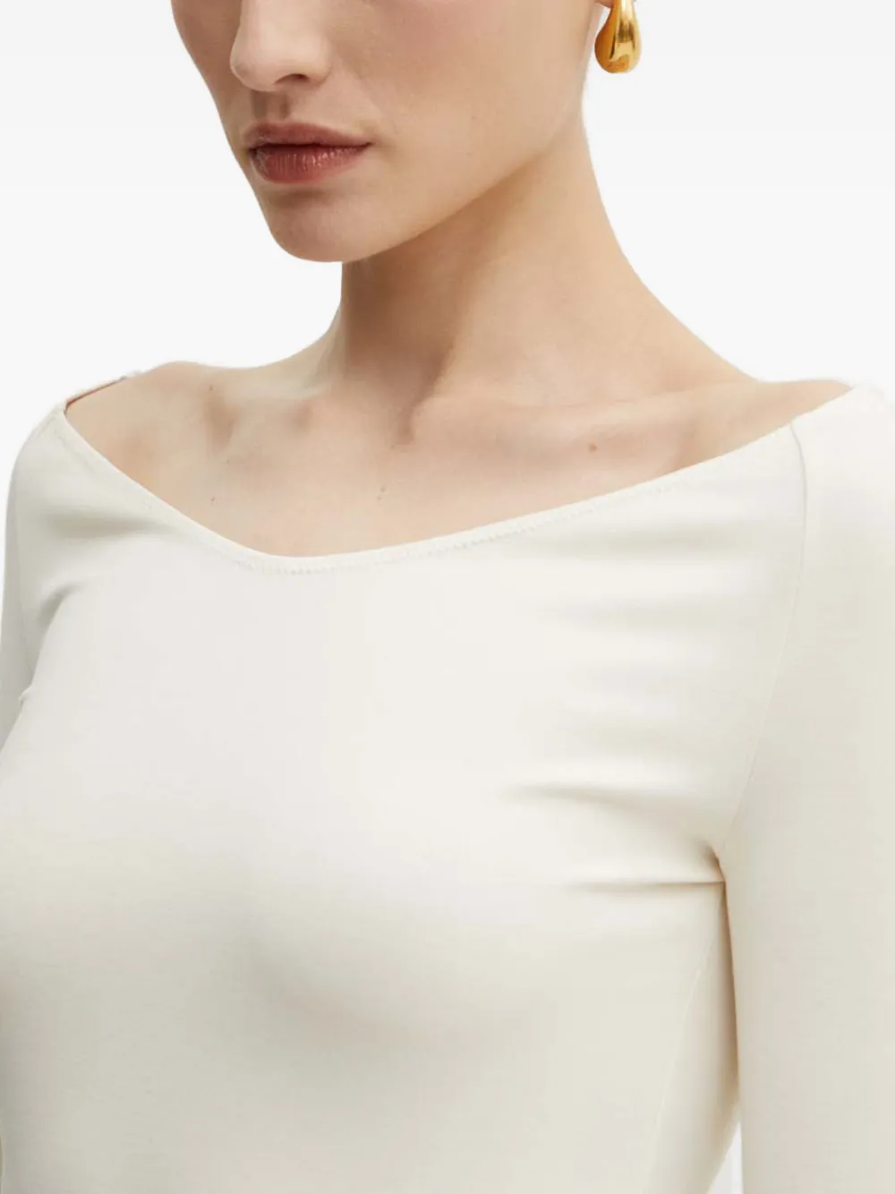 Hugo Boss Boat-neck Button-cuff Top In Blue