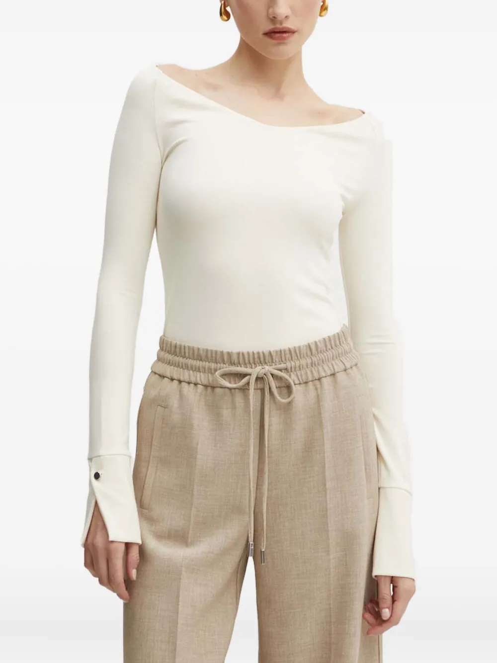 BOSS boat-neck button-cuff top | Neutrals | Image 1