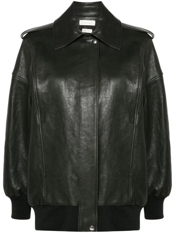 Alexander McQueen レザー ボンバージャケット | ブラック | FARFETCH JP