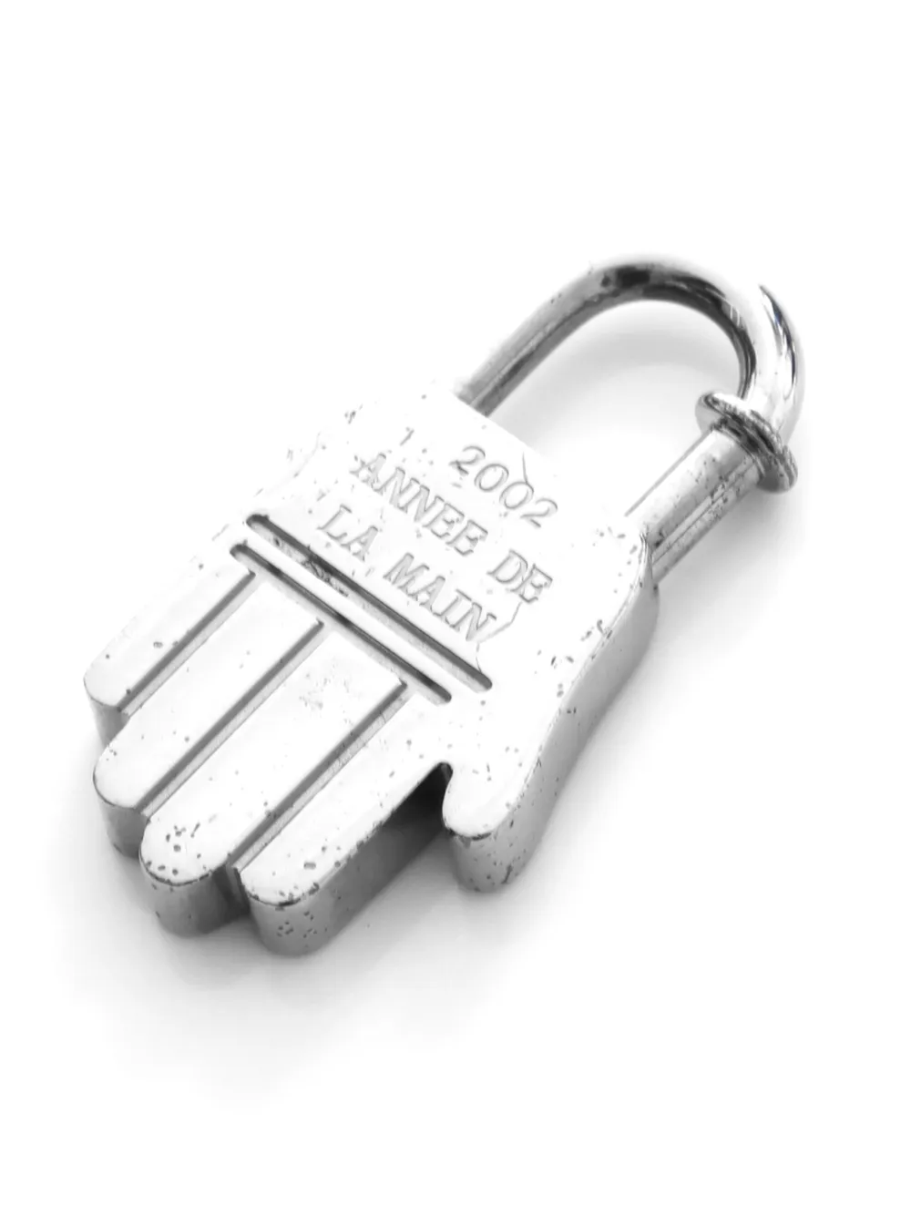 Pre-owned Hermes 2002 Cadena Hand-motif Padlock Charm In Silver